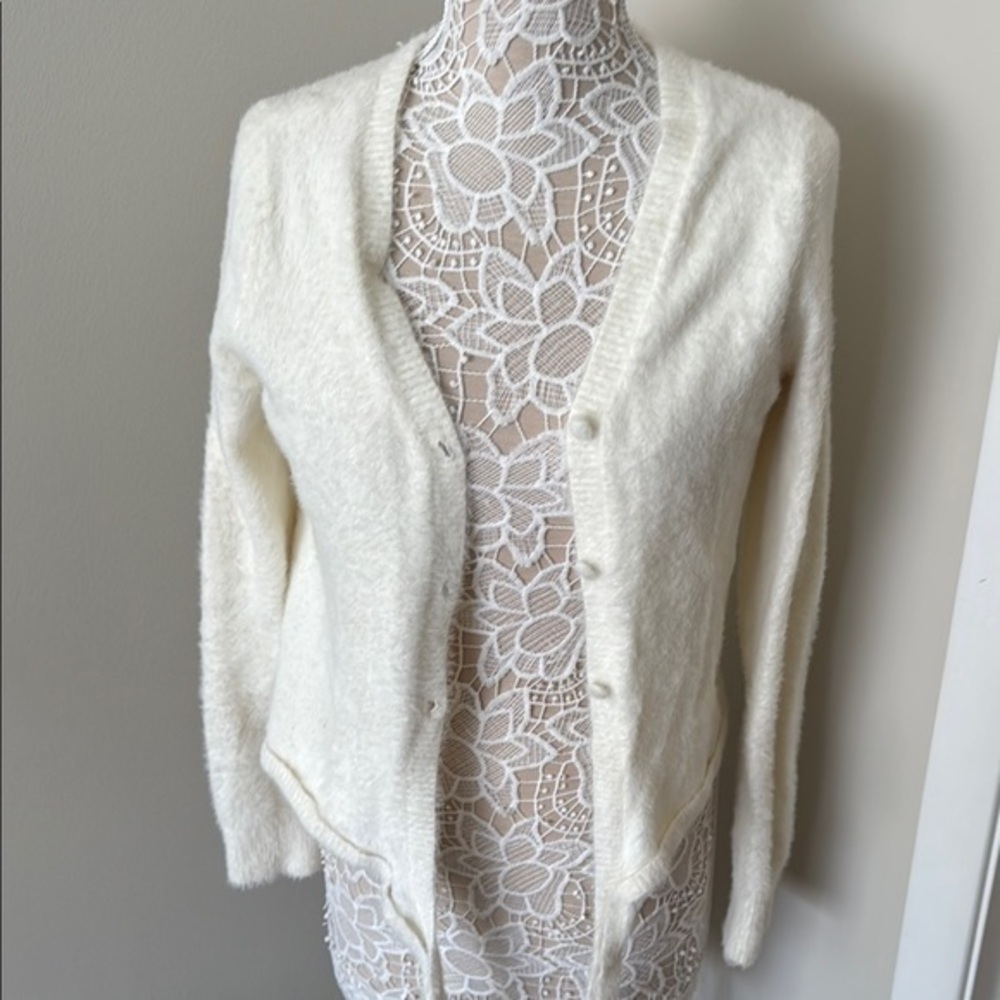 Olivia Sky White Open Front Cardigan Sweater